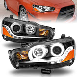 ANZO 2008-2015 Mitsubishi Lancer Projector Headlights w/ Halo Black (CCFL)