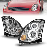 ANZO 2003-2007 Infiniti G35 Projector Headlights w/ Halo Chrome (CCFL) (HID Compatible)